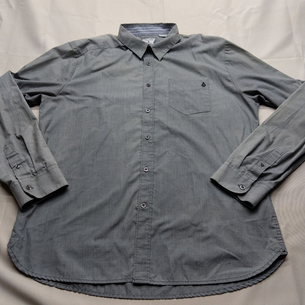 Volcom Gray Button Down Shirt Mens L Corpo Class